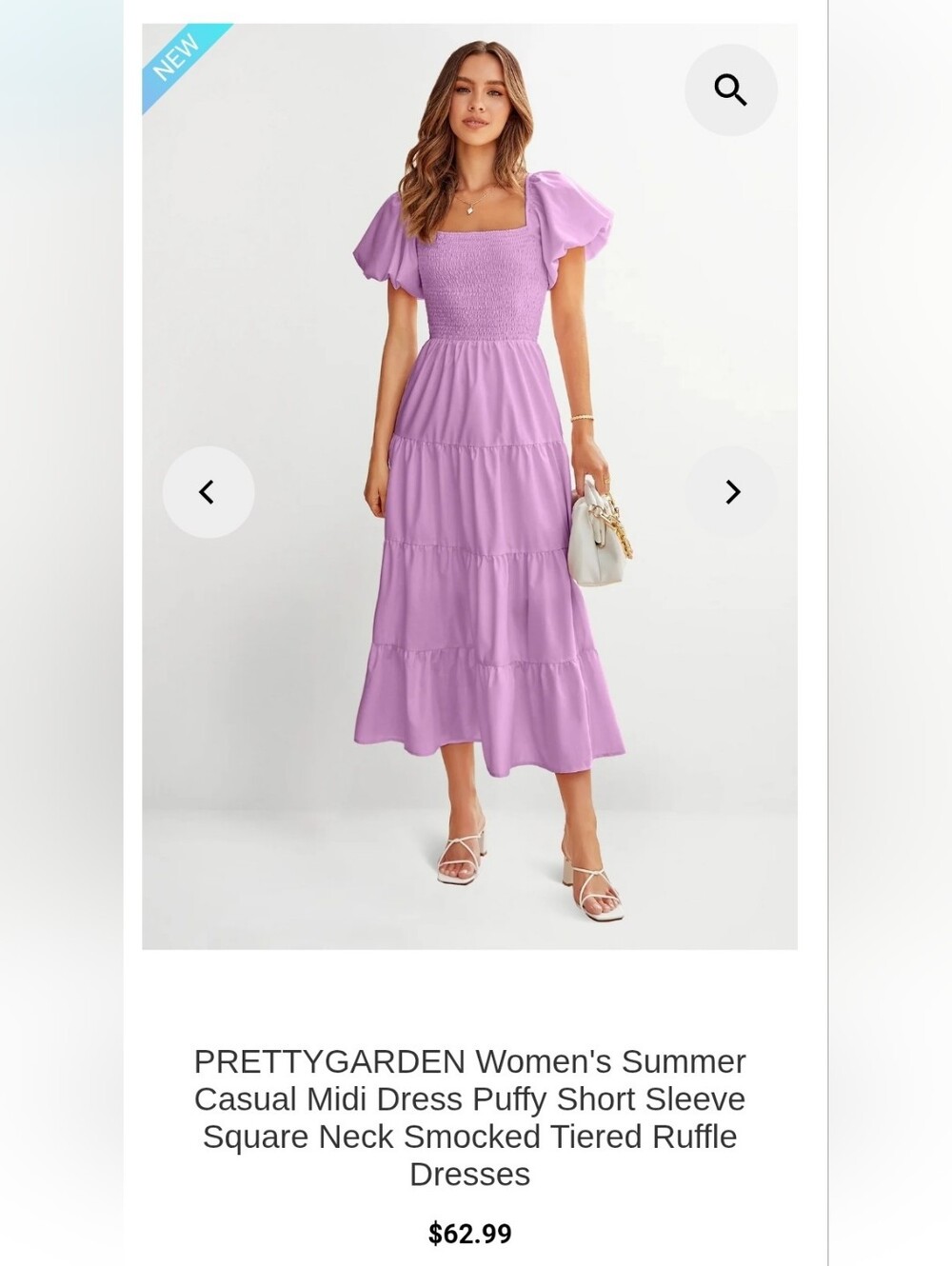 Smocked Tiered Midi Skirt Dress in Lavender
